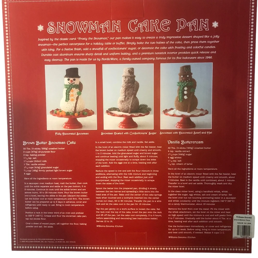 Williams Sonoma GIFT SET 3D SNOWMAN Book Cake Pan Nordic Ware
